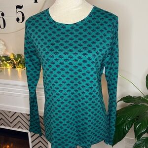 Croft & Barrow Teal and Black Patterned Long Sleeve Top